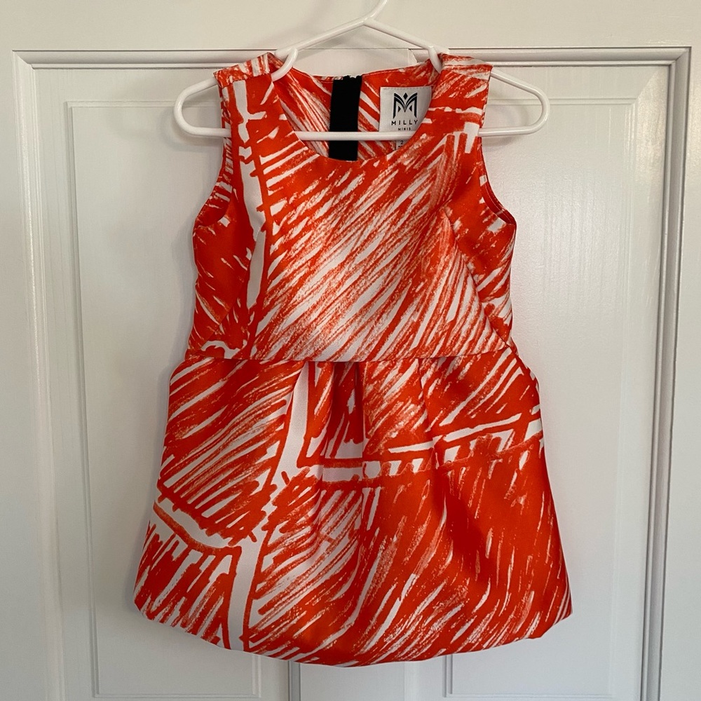 Milly Minis Orange/White Scribble Art Dress
